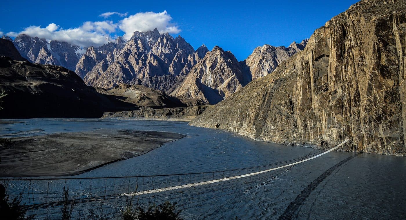 The Hussaini suspension bridge over the Hunza River.